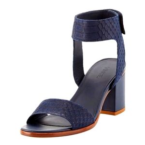 Vince Josslyn Snake Embossed City Block Heel Sandal Indigo Navy Size 10